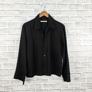 A DAY'S MARCH Cropped Boxy Button up Shirt in Black Tencel Size 34
